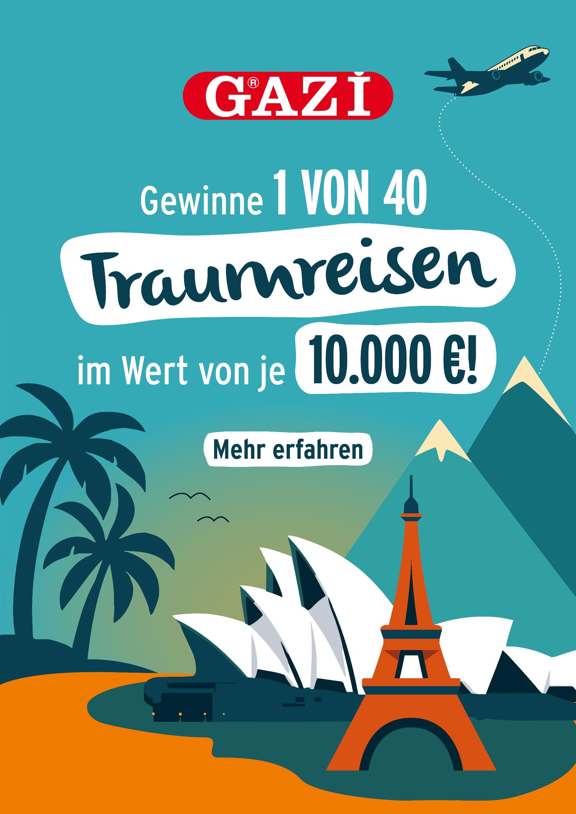 Aktueller GAZI Berlin Prospekt "Gewinne 1 von 40 Traumreisen" mit 1 Seite